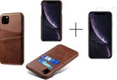 Card Case voor Apple iPhone 12 Pro Max | PU Leren Back Cover | Luxe Telefoonhoesje | Pasjeshouder | Bruin + 1x screenprotector