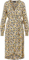 Pieces Dames 17116627 Sille ls warp dress Black BLUE AND YELLOW FLOWER Jurk - Maat S