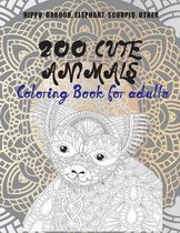 200 Cute Animals - Coloring Book for adults - Hippo, Baboon, Elephant, Scorpio, other