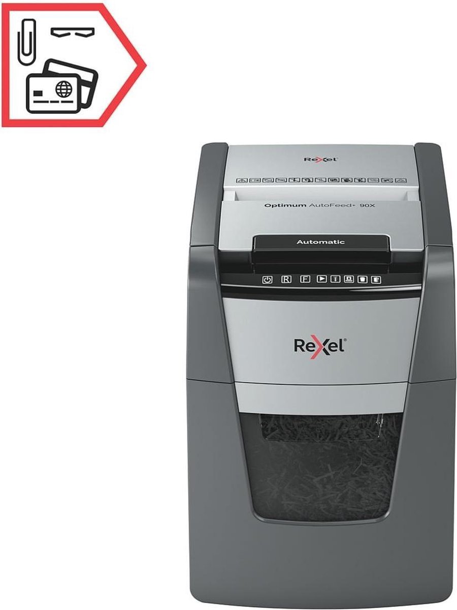 Rexel Optimum AutoFeed 90X Papierversnipperaar - P4 Snippers - Automatische Invoer Tot 90 Vel - 34L - Zwart thumbnail 2