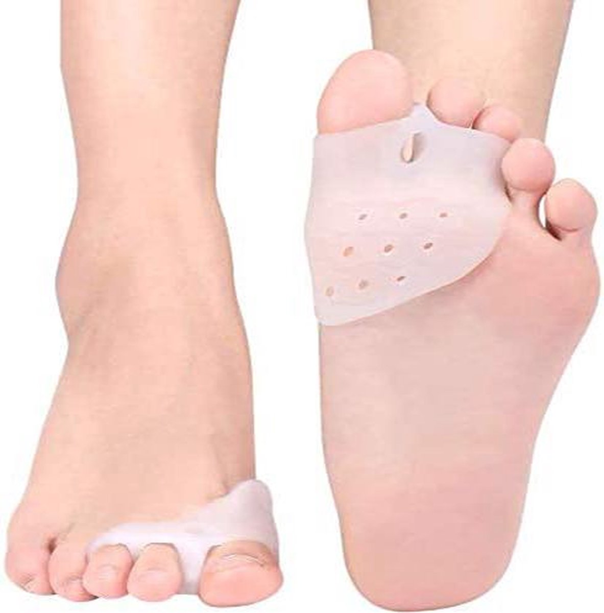 Siliconen Teenspreider Voor 3 Tenen - Bunion Beschermer - Voorvoetkussen - Hallux Valgus Tegen Pijn - Voor in Schoenen - Set van 2 - Beige