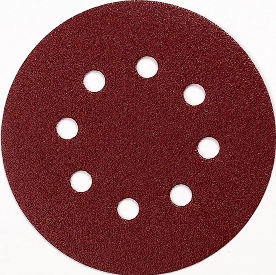 Rode schuurschijf met 8 witte gaten, korrel 180.