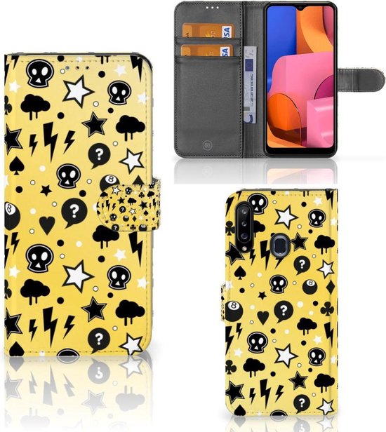 Téléphone Portable Couverture Standing pour Samsung Galaxy A20s Coque Punk Jaune