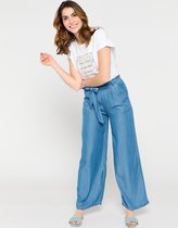 LOLALIZA Losse denim broek met ceintuur en strik - Blauw - Maat 36