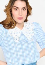 LOLALIZA Geblokte blouse met driekwartsmouw - Light Blauw - Maat 34