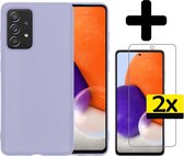 Hoesje Geschikt voor Samsung A72 Hoesje Siliconen Case Met 2x Screenprotector - Hoes Geschikt voor Samsung Galaxy A72 Hoes Siliconen - Lila