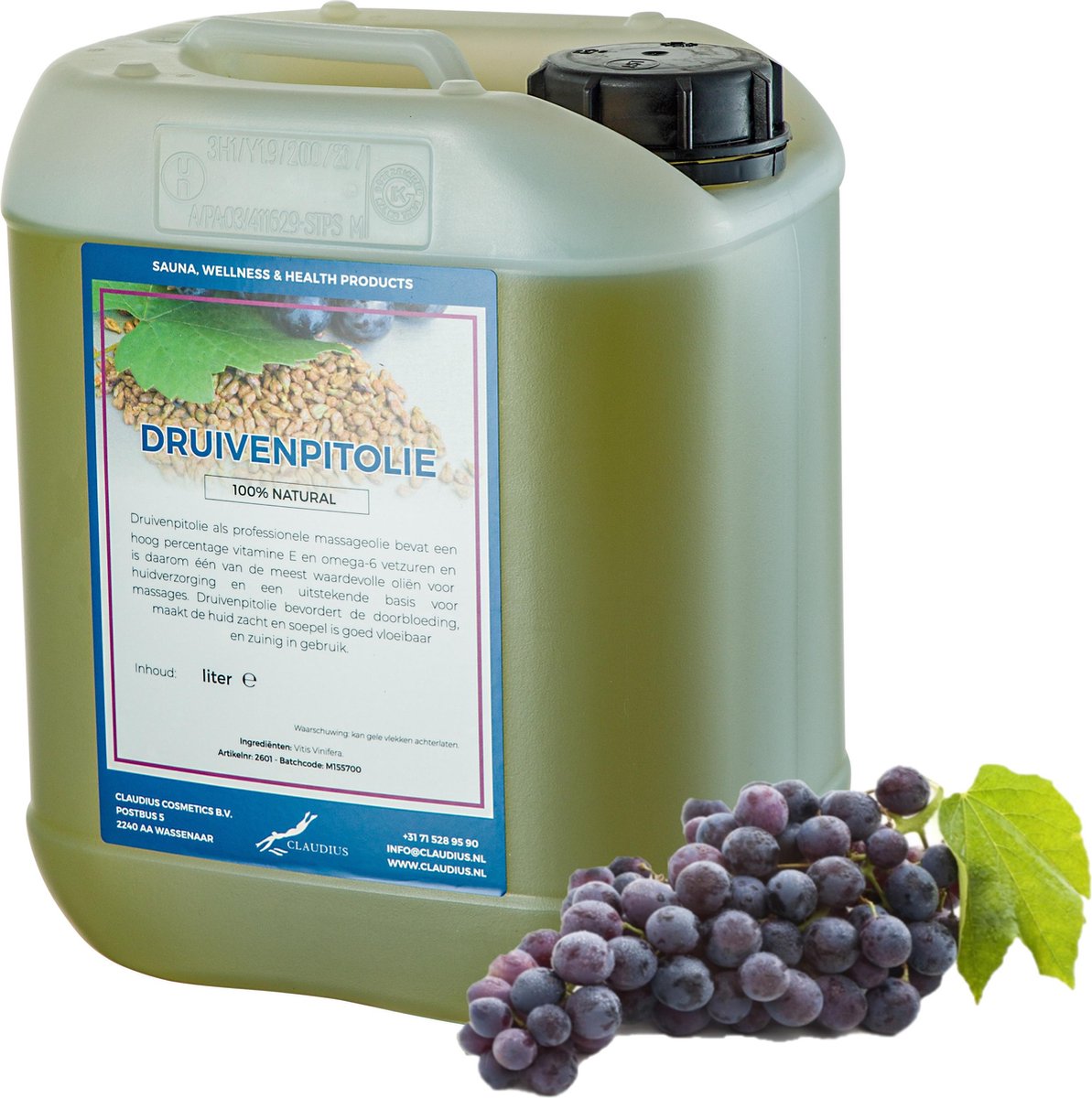 Goedkoopste Druivenpitolie 5 liter - 100 Natuurlijk - biologisch en koudgeperst - grapeseed oil