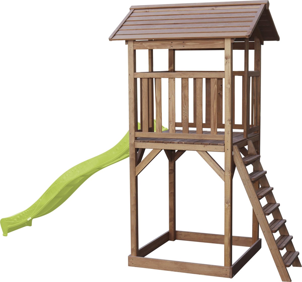 AXI Beach Tower Speeltoestel in Bruin - Speeltoren met Zandbak en Limoen Groene Glijbaan - FSC hout - Speelhuis op palen voor de tuin — afbeelding 10