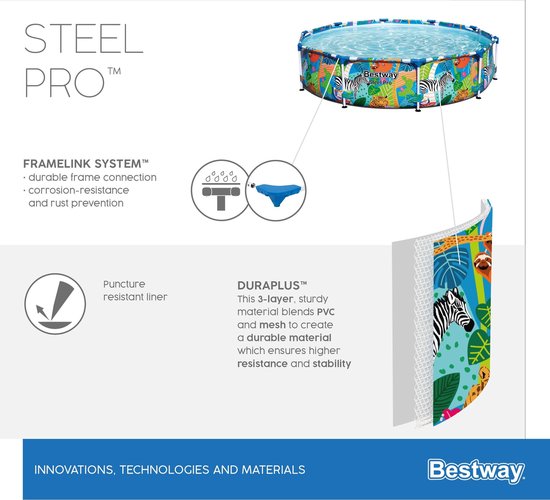 Steel Pro Animaux Ronde 305x66 cm - Deal Piscine Deluxe