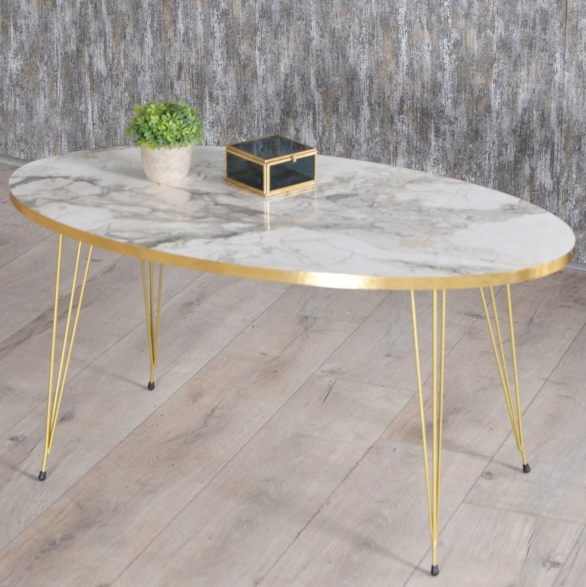 Derin's Salontafel Marmer look Wit Goud Luxe design