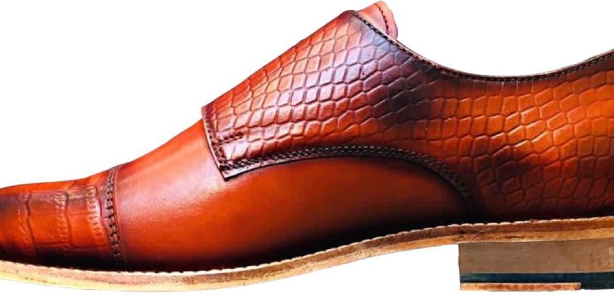 Pantera Pelle Leather Shoes Volledig Lederen Herenschoen Cognac Bruin rood