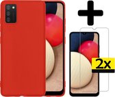 Samsung A02s Hoesje Met 2x Screenprotector - Samsung Galaxy A02s Case Cover - Siliconen Samsung A02s Hoes Met 2x Screenprotector - Rood