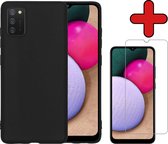 Samsung A02s Hoesje Zwart Siliconen Case Met Screenprotector - Samsung Galaxy A02s Hoes Silicone Cover Met Screenprotector - Zwart