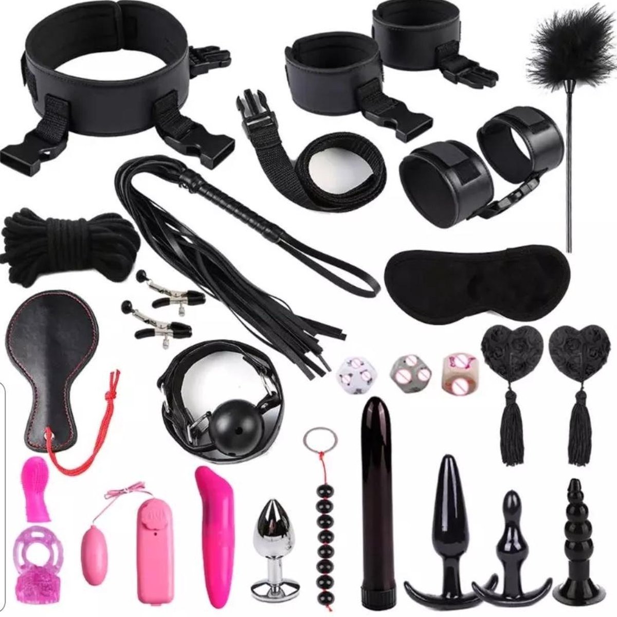 Noir-Kit de Bondage BDSM érotique, 20 ventouses de mamelon