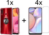Samsung a20s hoesje - Samsung Galaxy A20S hoesje Kickstand Ring shock proof case transparant magneet - 4x Samsung Galaxy A20s Screenprotector