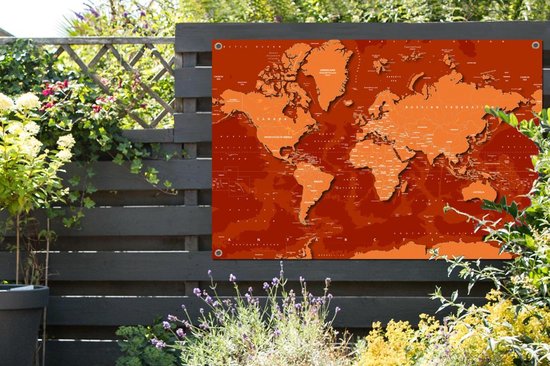Carte du monde difficile avec des tons rouille.Affiche de jardin 120x80 cm