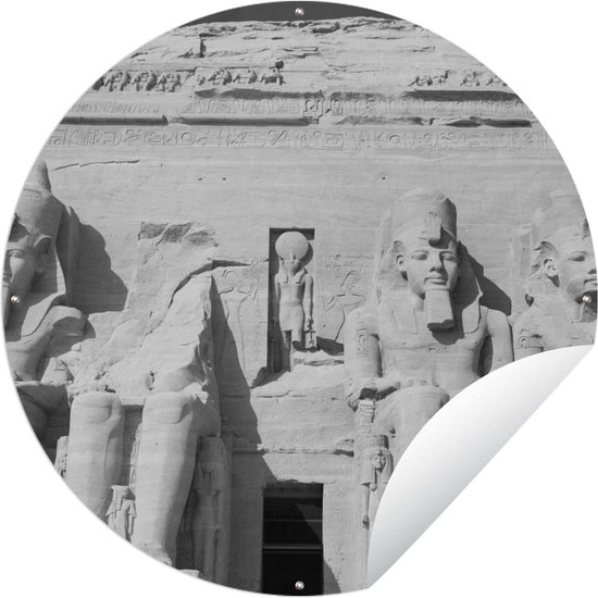 Tuincirkel Tempel bij Aboe Simbel in zwart-wit - 60x60 cm - Ronde Tuinposter - Buiten