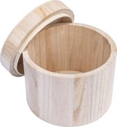 Rond houten doosje met deksel onbehandeld (Diameter 13,5 cm / Hoogte 12 cm)