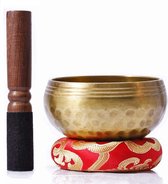 Tibetaanse Klankschaal Set | Meditatie Schaal met Aanstrijkhout & Kussen | Singing Bowl | Klank Schaal | Yoga, Chakra | Rood - 9.5 cm