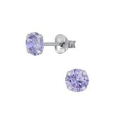 Joy|S - Zilveren ronde oorbellen - 5 mm zirkonia - lavendel paarse oorknoppen
