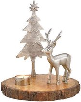 Kerstversiering - Kandelaar - Kerstboom met Hertje en Theelicht houder - Zilver