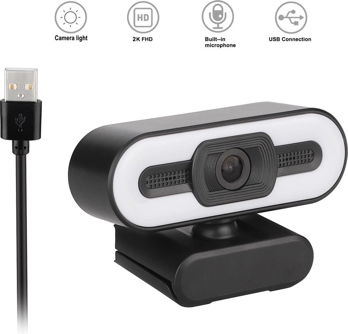 NÖRDIC CAM-100 Webcam voor videoconferenties - Full HD 1080p -Zwart/Wit