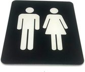 Deurbordje Toilet - WC bordjes – Tekstbord WC – Toilet bordje - Bordje – Heren Dames – Man Vrouw - Zwart – Pictogram - Zelfklevend - 10 cm x 12 cm x 1,6 mm - 5 Jaar Garantie