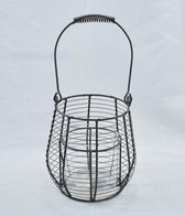 bougeoir / lanterne, fil de fer gris: 16,5 x Ø 13 cm (mesuré sans poignée)
