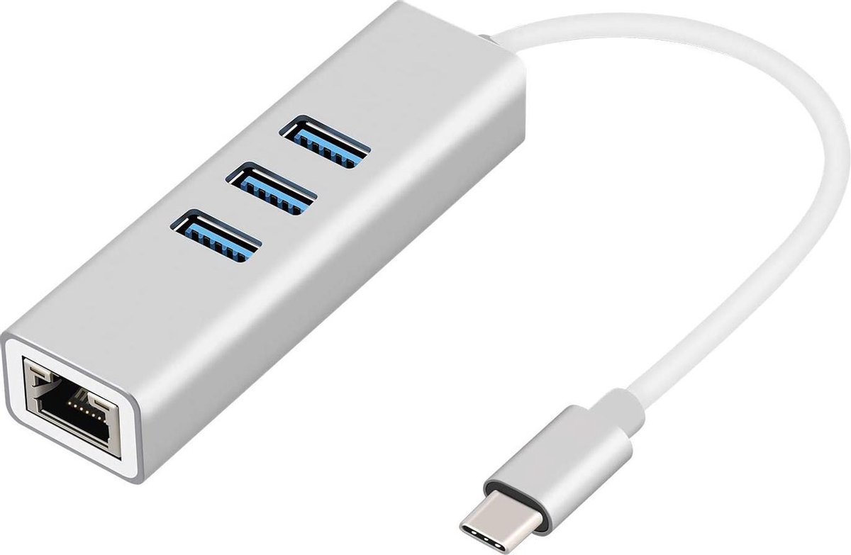 DrPhone EA3 USB-C naar Ethernet Adapter met 3x USB 3.0 - Gigabit RJ45 LAN - Netwerkadapter - Zilver