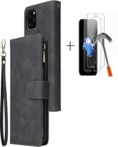 GSMNed – Leren telefoonhoesje Zwart – hoogwaardig leren bookcase Zwart - Luxe iPhone 12 Pro Max hoesje Zwart – Magneetsluiting voor iPhone 12 Pro Max – Zwart – met screenprotector