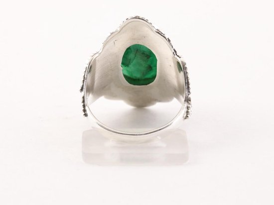 Bague artisanale en argent avec émeraude - taille 16,5