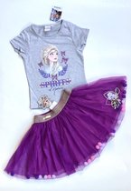 Disney Frozen set - tule rok+shirt - grijs/paars - maat 122/128 (8 jaar)