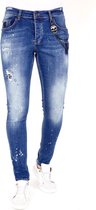 Exclusieve Slim fit Jeans Verfspatten Heren - 1035 - Blauw