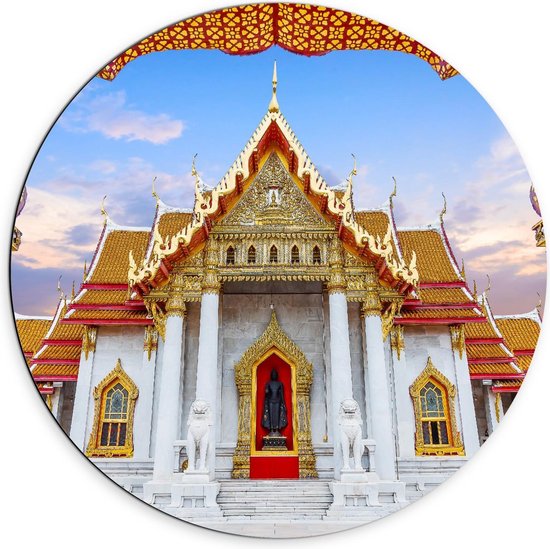 Dibond Wandcirkel - Wat Benchamabophit, Bangkok, Thailand - 70x70cm Foto op Aluminium Wandcirkel (met ophangsysteem)