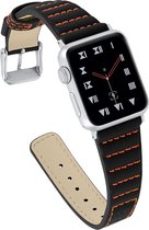 Geschikt voor Apple Watch bandje 42 / 44 / 45 / 49 mm - Series 1 2 3 4 5 6 7 8 SE Ultra - Smartwatch iWatch horloge band - 42mm 44mm 45mm 49mm - Fungus - PU Leer - Zwart - Stiksel