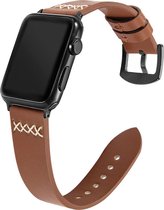 Geschikt voor Apple Watch bandje 38 / 40 / 41 mm - Series 1 2 3 4 5 6 7 8 SE - Smartwatch iWatch horloge band - 38mm 40mm 41mm - Fungus - PU Leer - Bruin - Vier kruis