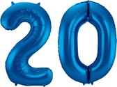 Ballon Cijfer 20 Jaar Blauw 70Cm Verjaardag Feestversiering Met Rietje