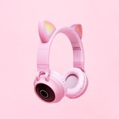 Seizoenstunter - Kattenoortjes kinderkoptelefoon - Draadloze Bluetooth hoofdtelefoon - led kattenoortjes - roze