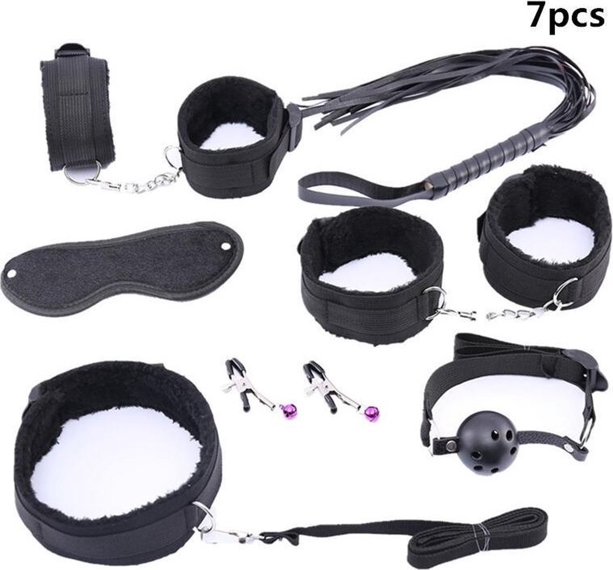 Goedkoopste Bondage Set - Bondageset - Erotisch - Bondage - 7 delige set - Speeltjes Voor Volwassen - Game Erotische BDSM - Handboeien - Sex - Spel - Zweep - Tepelklemmen - SM - Zwart
