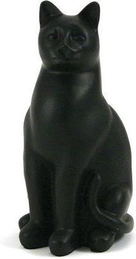 Cozy Cat Zwart Sitting - Urne Animaux de sculpture en frêne de Chats pour votre chat bien-aimé Chat 0, 41 L.