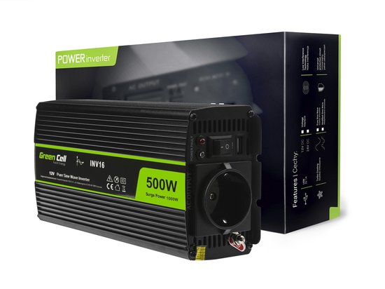 GREEN CELL 12V| Voltage Auto Omvormer 12V naar 220V/230V, 500W(continu) zuivere sinus | bol.com