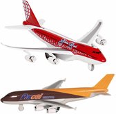 Speelgoed vliegtuigen setje van 2 stuks bruin en rood 19 cm - Vliegveld spelen voor kinderen
