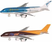 Speelgoed vliegtuigen setje van 2 stuks bruin en blauw 19 cm - Vliegveld spelen voor kinderen
