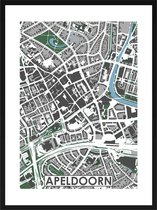 Apeldoorn centrum - stadskaart | Inclusief strakke moderne lijst| stadsplattegrond | poster van de stad| 40x30cm