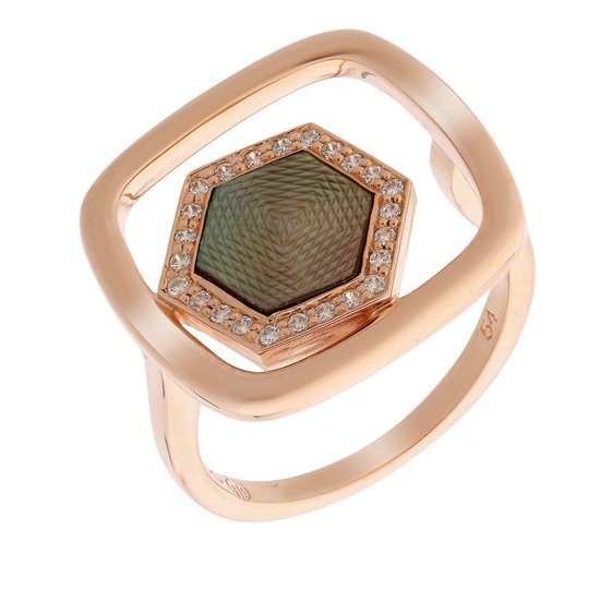 Orphelia ZR-7372/54 - Bague Hexagone - Argent 925 Rose - Nacre / Zircon - Taille 54