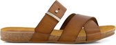 Travelin' Vinaros - Leren Dames sandalen - Slippers - Cognac Bruin Leer - Maat 38