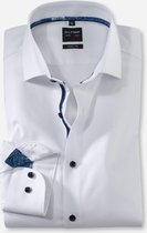 OLYMP Level 5 body fit overhemd - mouwlengte 7 - wit structuur (contrast) - Strijkvriendelijk - Boordmaat: 40