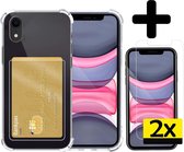 Hoesje Geschikt voor iPhone XR Hoesje Case Pashouder Cover Siliconen Met 2x Screenprotector - Hoes Geschikt voor iPhone XR Hoesje Met Kaarthouder- Transparant
