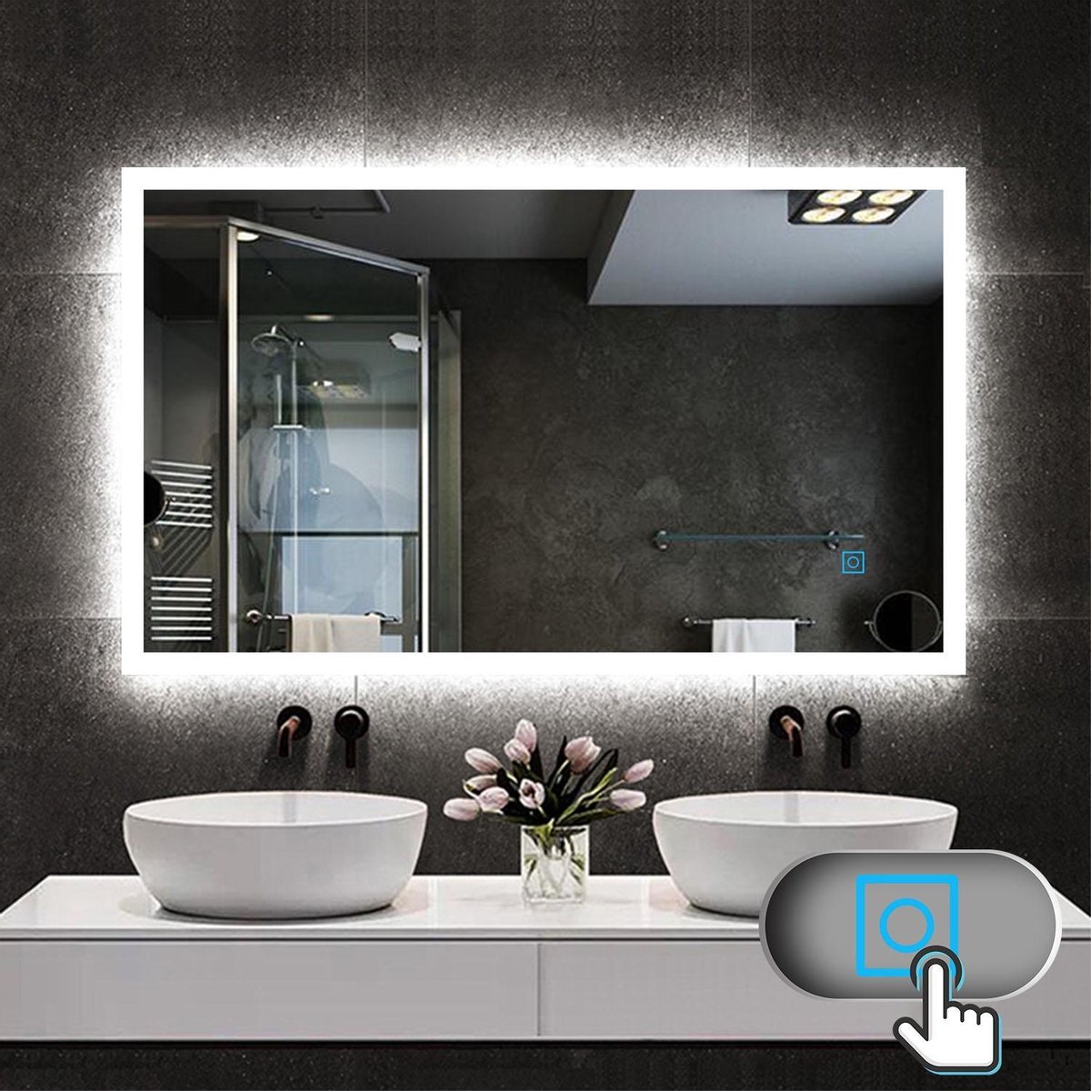 Miroir de salle de bain rectangulaire à LED - 120x70cm 4mm - Chemins de  lumière sans... | bol