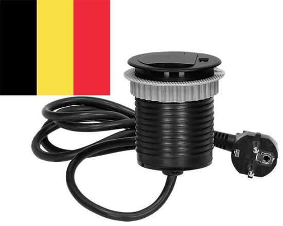 Inbouw bureau stopcontact met deksel en USB lader - Zwart - Geschikt België | bol.com